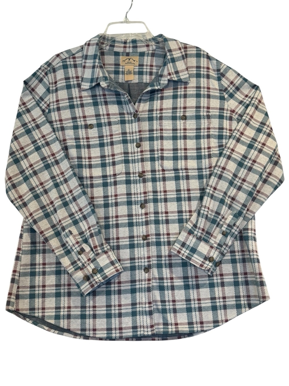 Blue Mountain Woman's Blue Green Brown Burgandy White Plaid Flannel Shirt XL